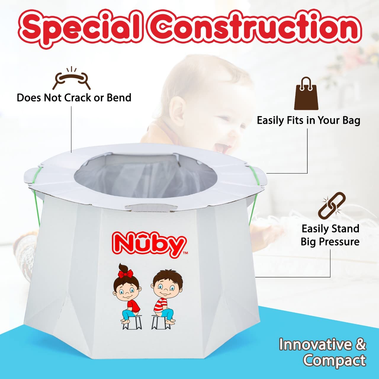 Nuby travel potty capacity up to 60 pounds supports toddlers