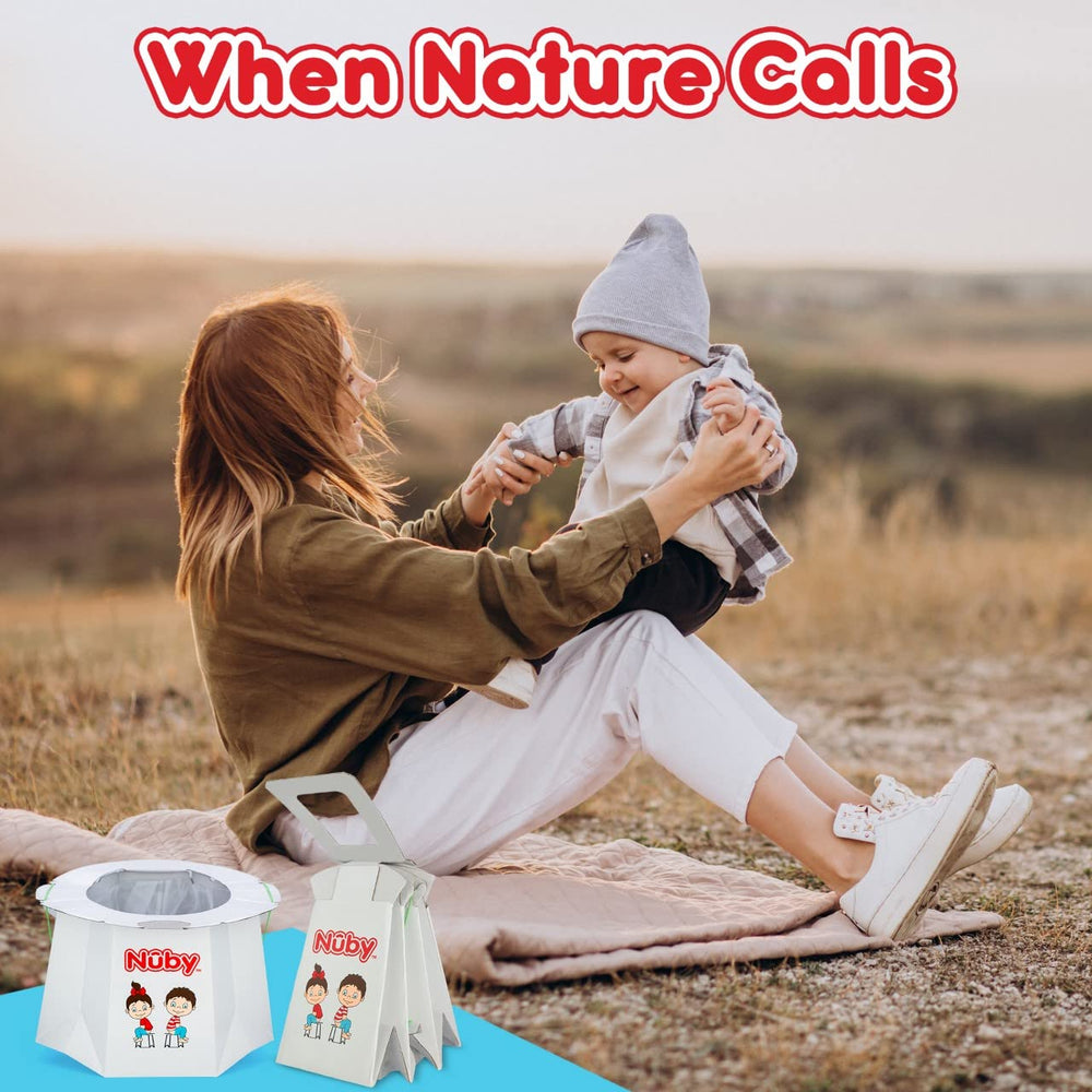 Nuby potty in camping scenario enables mess-free outdoor trips