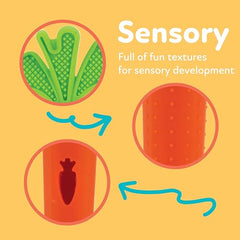 Nuby Carrot Tube Teether baby-hands grip demonstrates easy grasp for tiny fingers