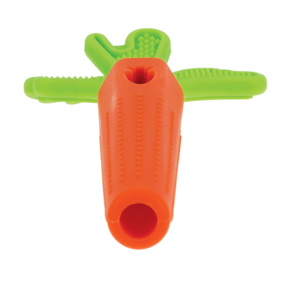 Nuby Carrot Tube Teether colorful shot highlights engaging colors for visual stimulation