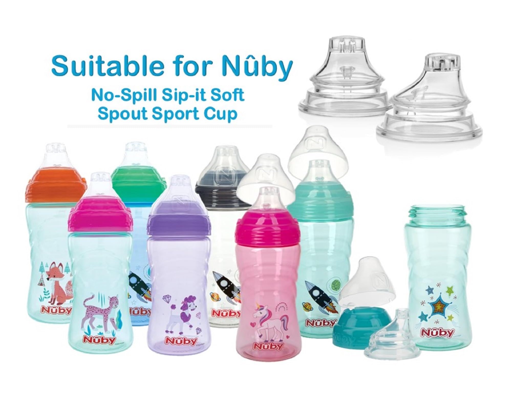 Nuby Thirsty Kids Sip It Sport spout replacement closeup demonstrating dishwasher-safe feature