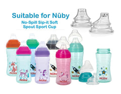 Nuby Thirsty Kids Sip It Sport spout replacement closeup demonstrating dishwasher-safe feature