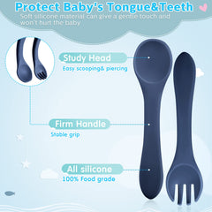 Nuenen Ocean Color mini utensils—compact design supports early self-feeding independence.