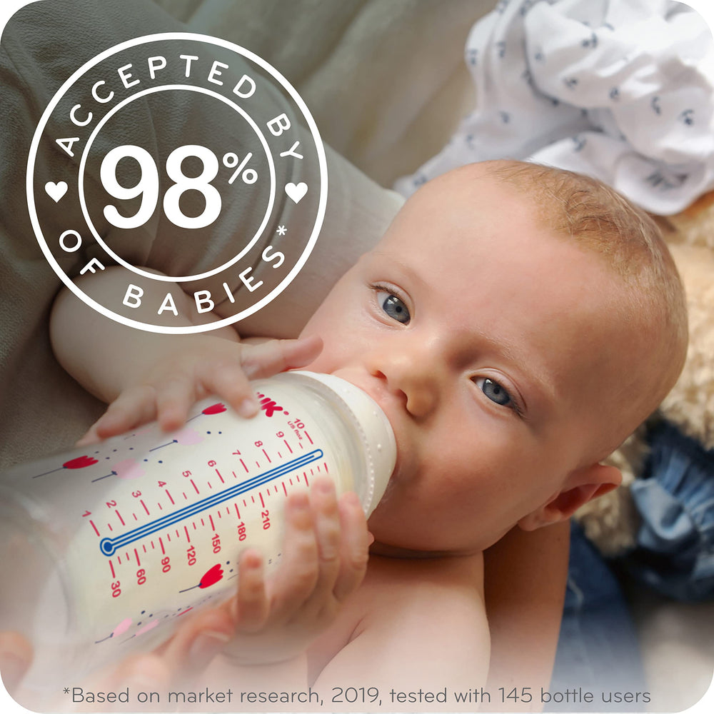 NUK BPA-free, dishwasher-safe bottle for quick cleanup after feeds.