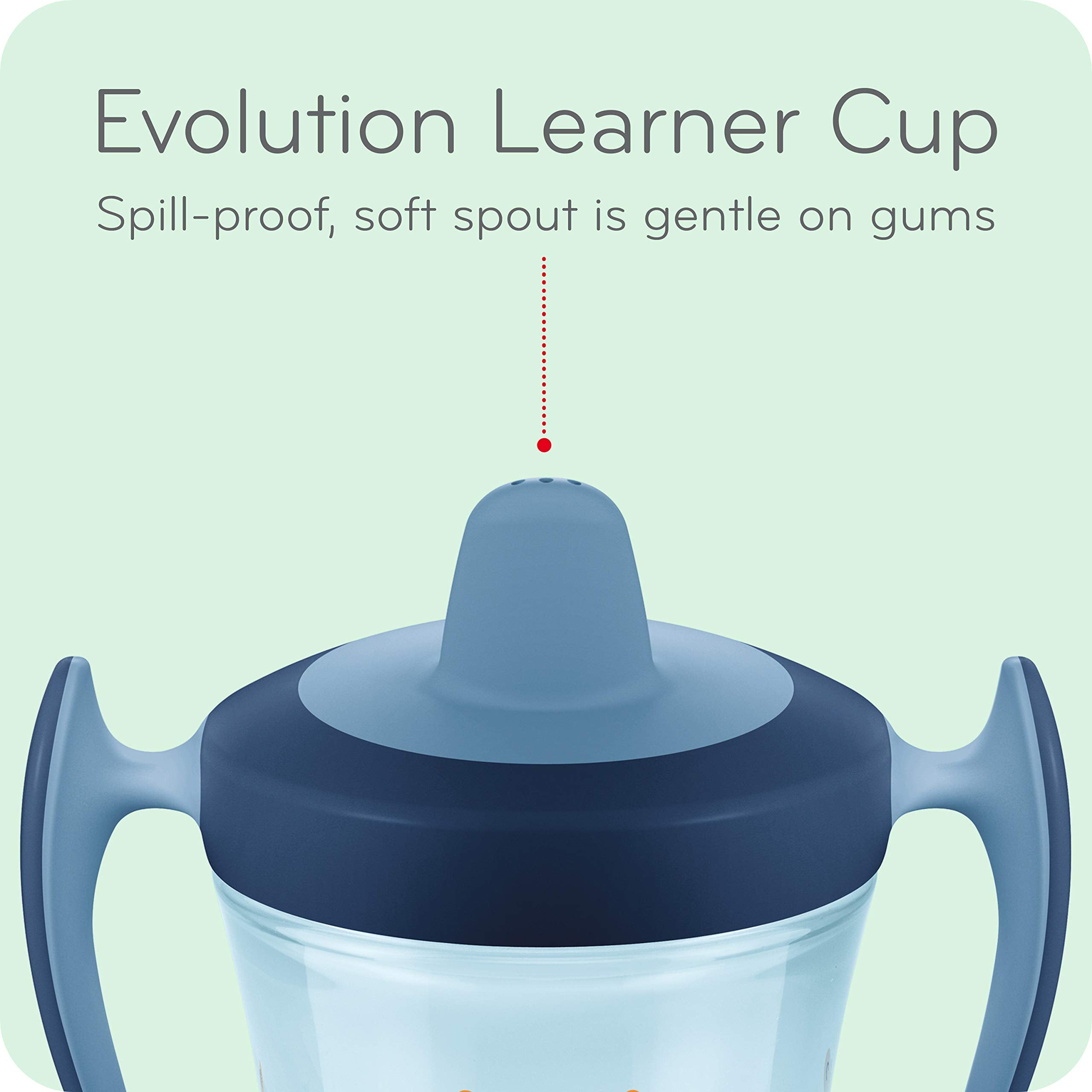 NUK Evolution Straw Cup Blue twist lid demonstrates leak protection on the go.