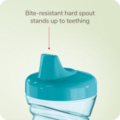 NUK Fun Grips cup features flow-control valve for smooth sipping.
