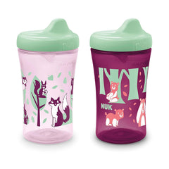 NUK hard spout sippy cup front view highlights bite-resistant spout for independent sipping