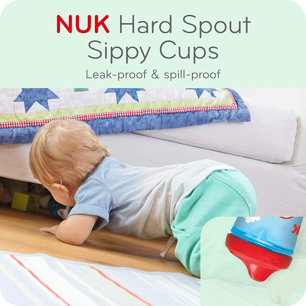 NUK Hide 'n Seek flow-control valve enables easy, mess-free drinking.