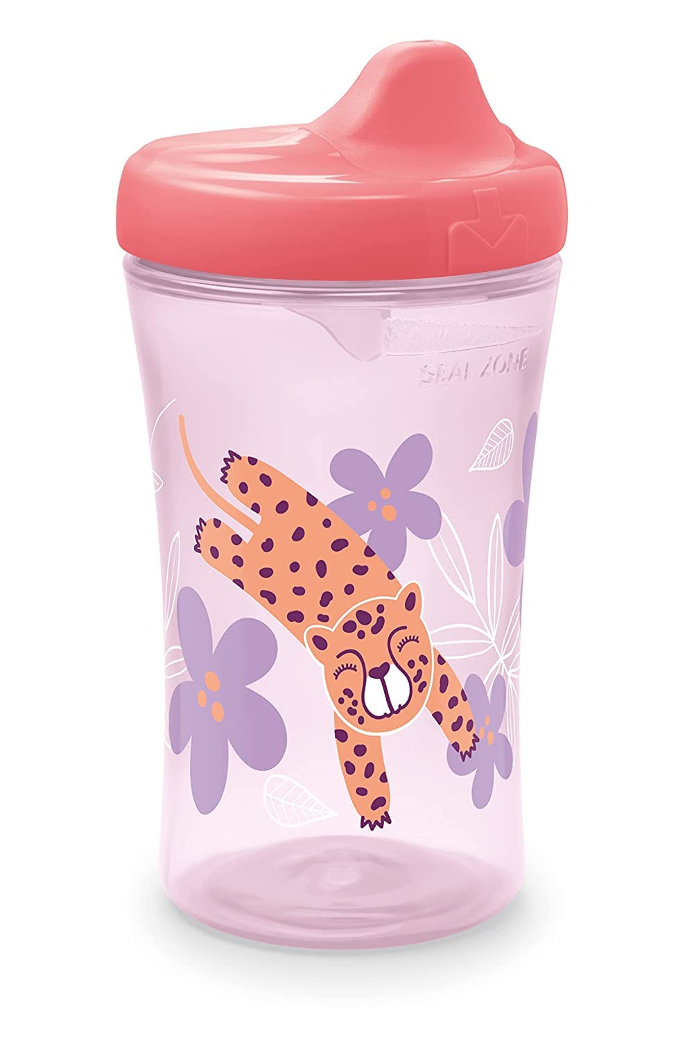 NUK Hide 'n Seek hard spout close-up shows bite-resistant design for teething toddlers