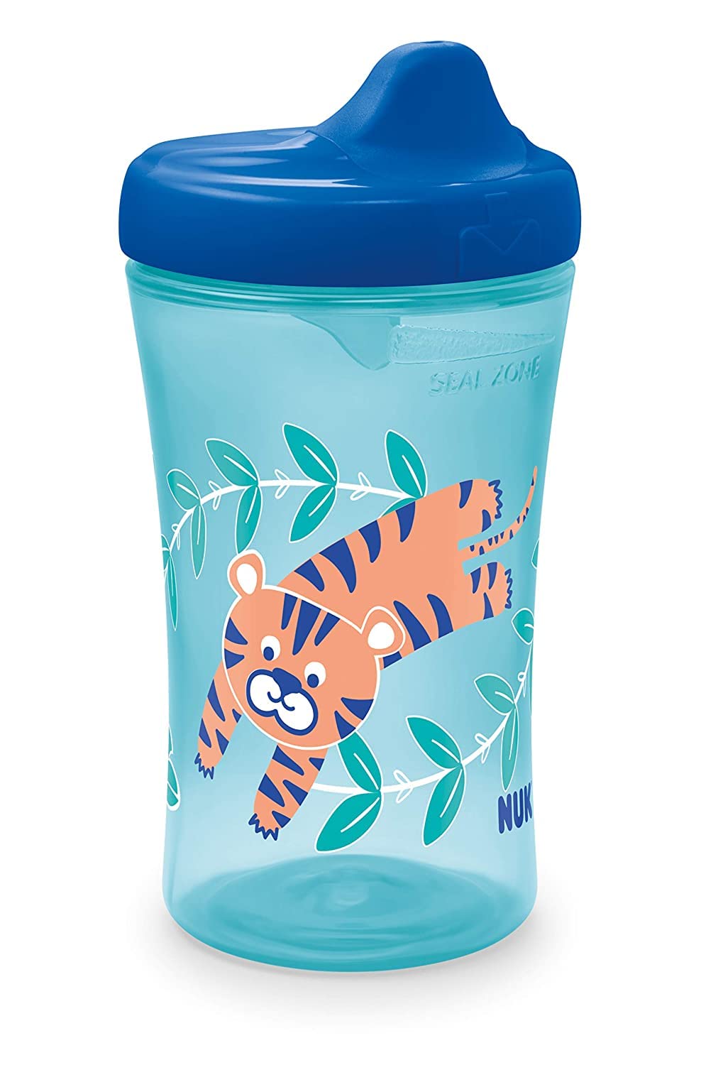 NUK Hide 'n Seek hard spout close-up shows bite-resistant design for toddlers.