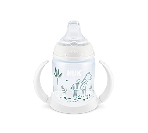 NUK Learner Cup spill-proof soft spout aids gentle sipping.
