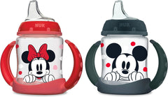 NUK Learner Cup Mickey spout demonstrates spill-proof sipping for toddlers