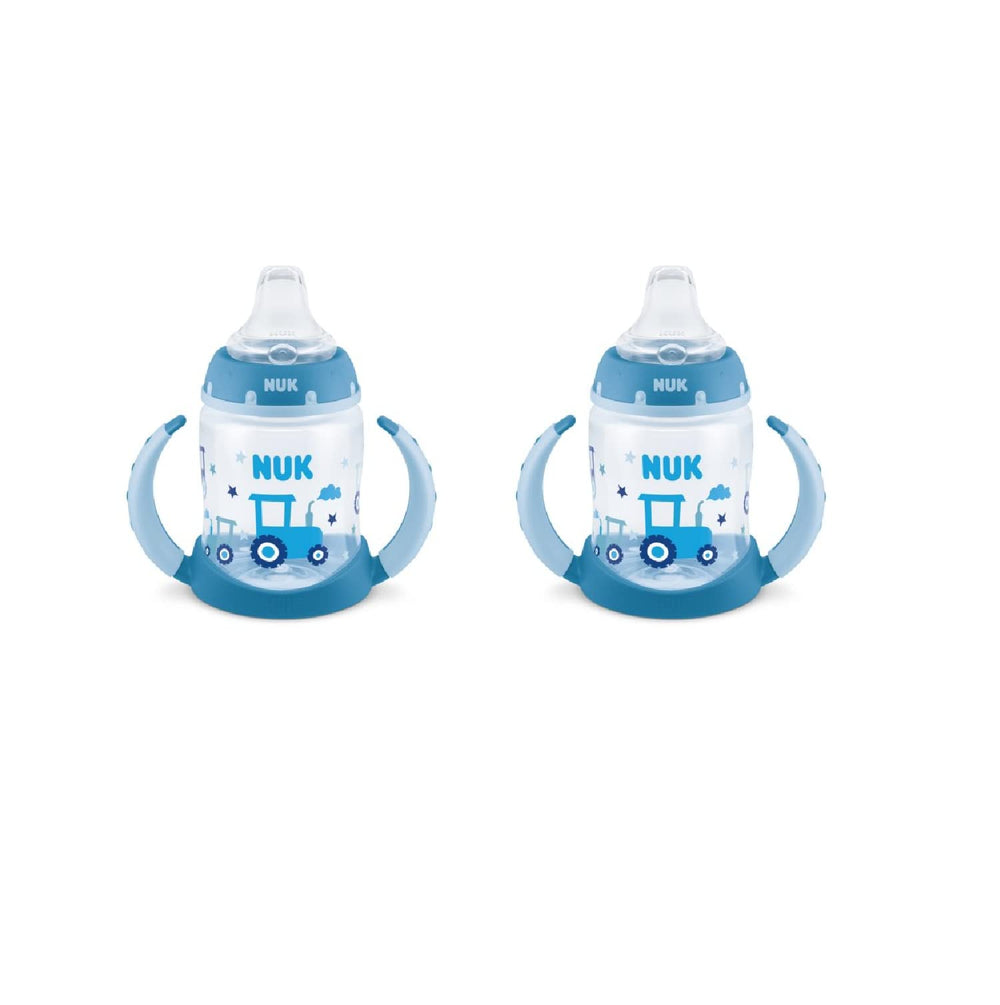 NUK Learner Cup Sea Creatures with tractor design aids grip during transition.