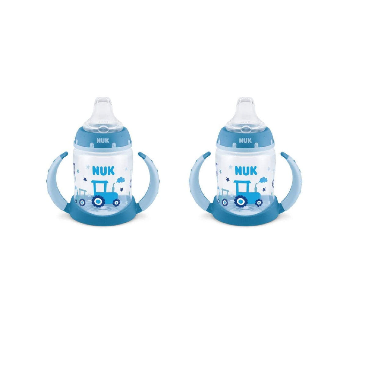 NUK Learner Cup Sea Creatures with tractor design aids grip during transition.