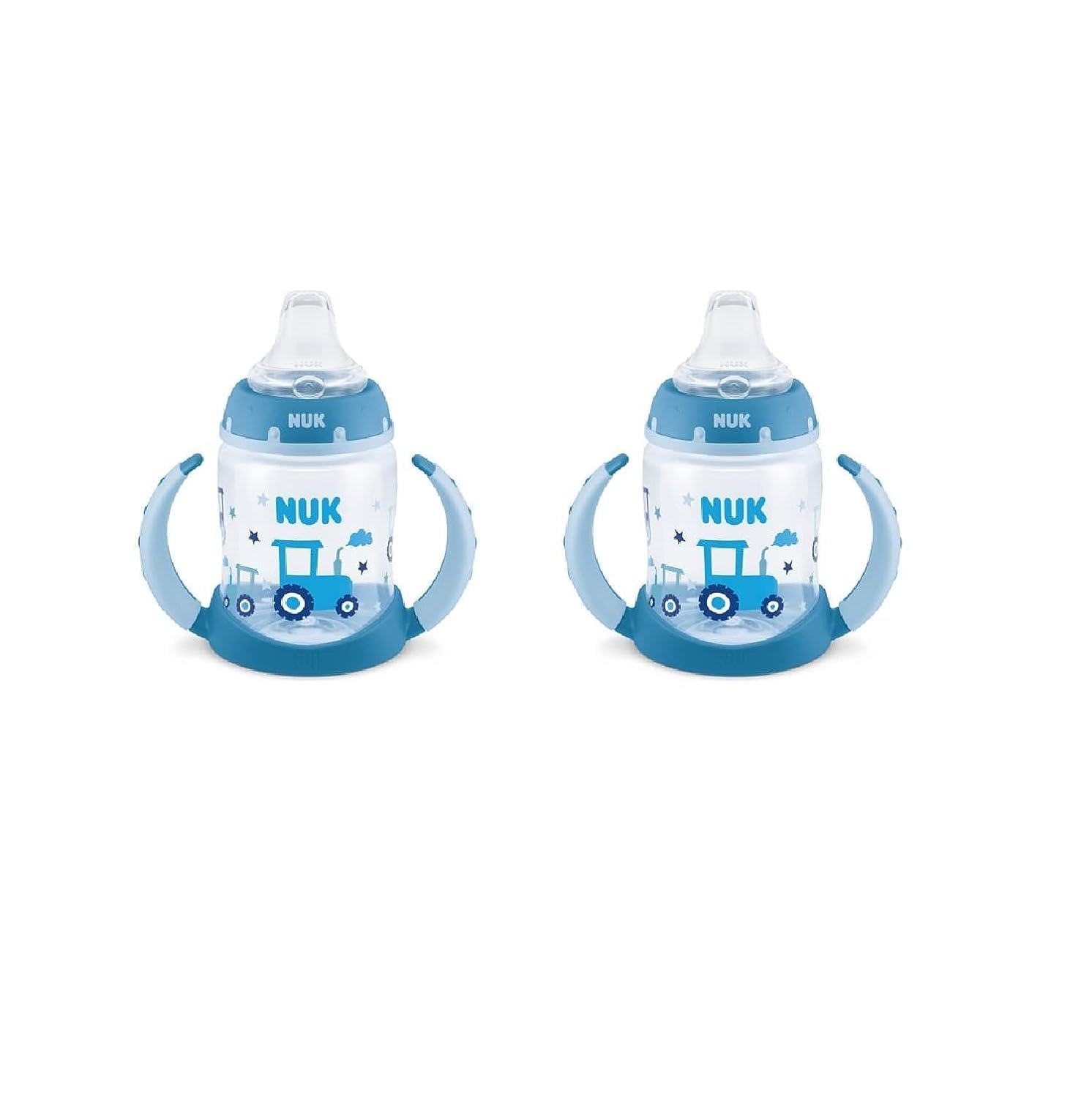 NUK Learner Cup Tractor front view with lid visible for safe sipping.