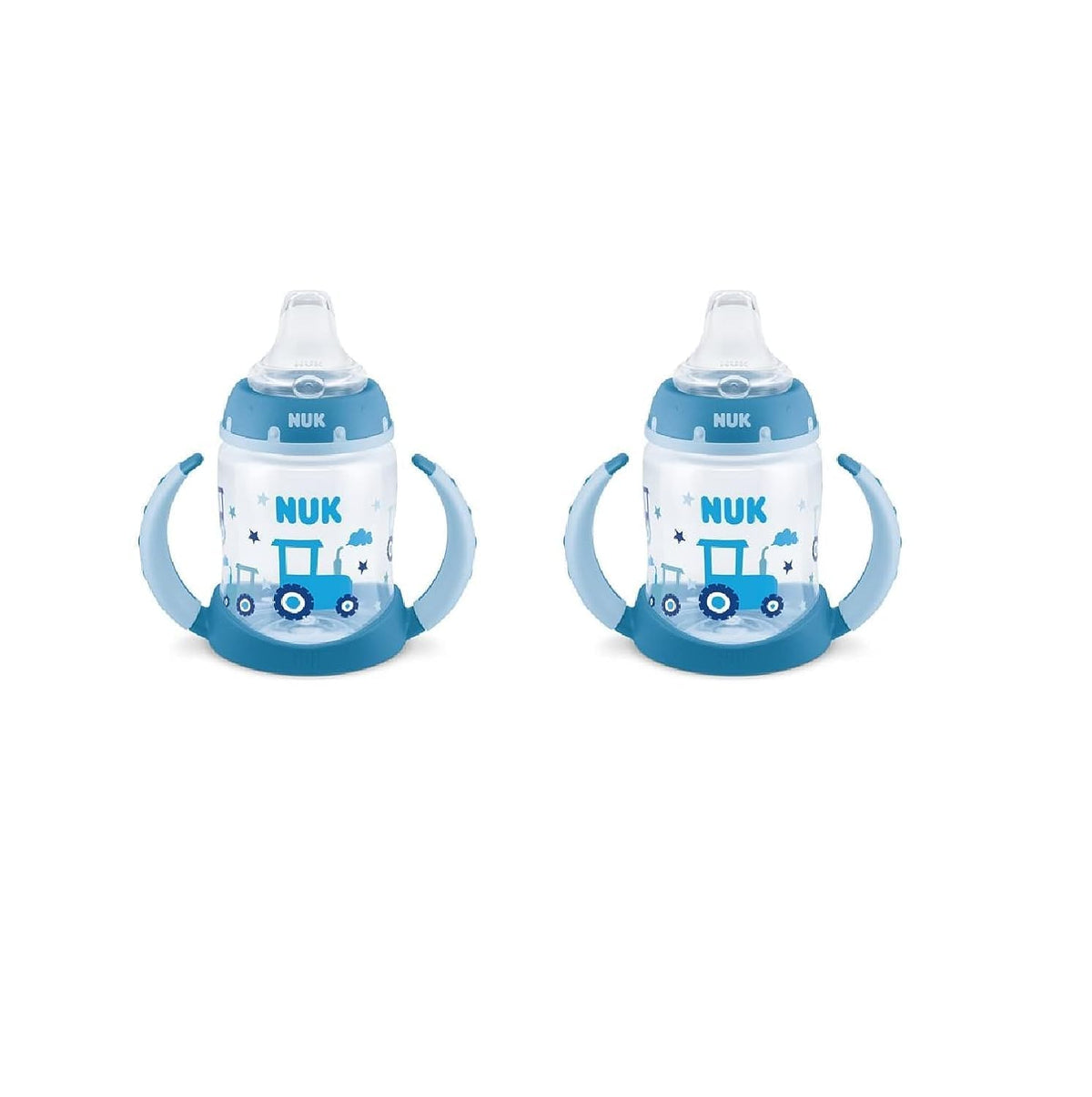 NUK Learner Cup Tractor front view with lid visible for safe sipping.