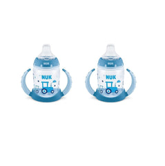 NUK Learner Cup Tractor front view with lid visible for safe sipping.