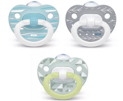 NUK pacifier with silicone nipple, USA-assembled for comfort and safety.