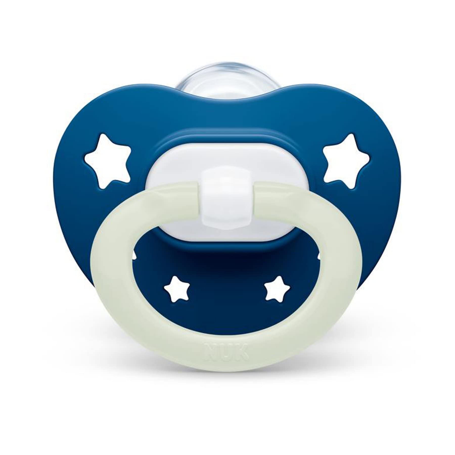 NUK pacifier with heart-shaped shield allows comfortable breathing.