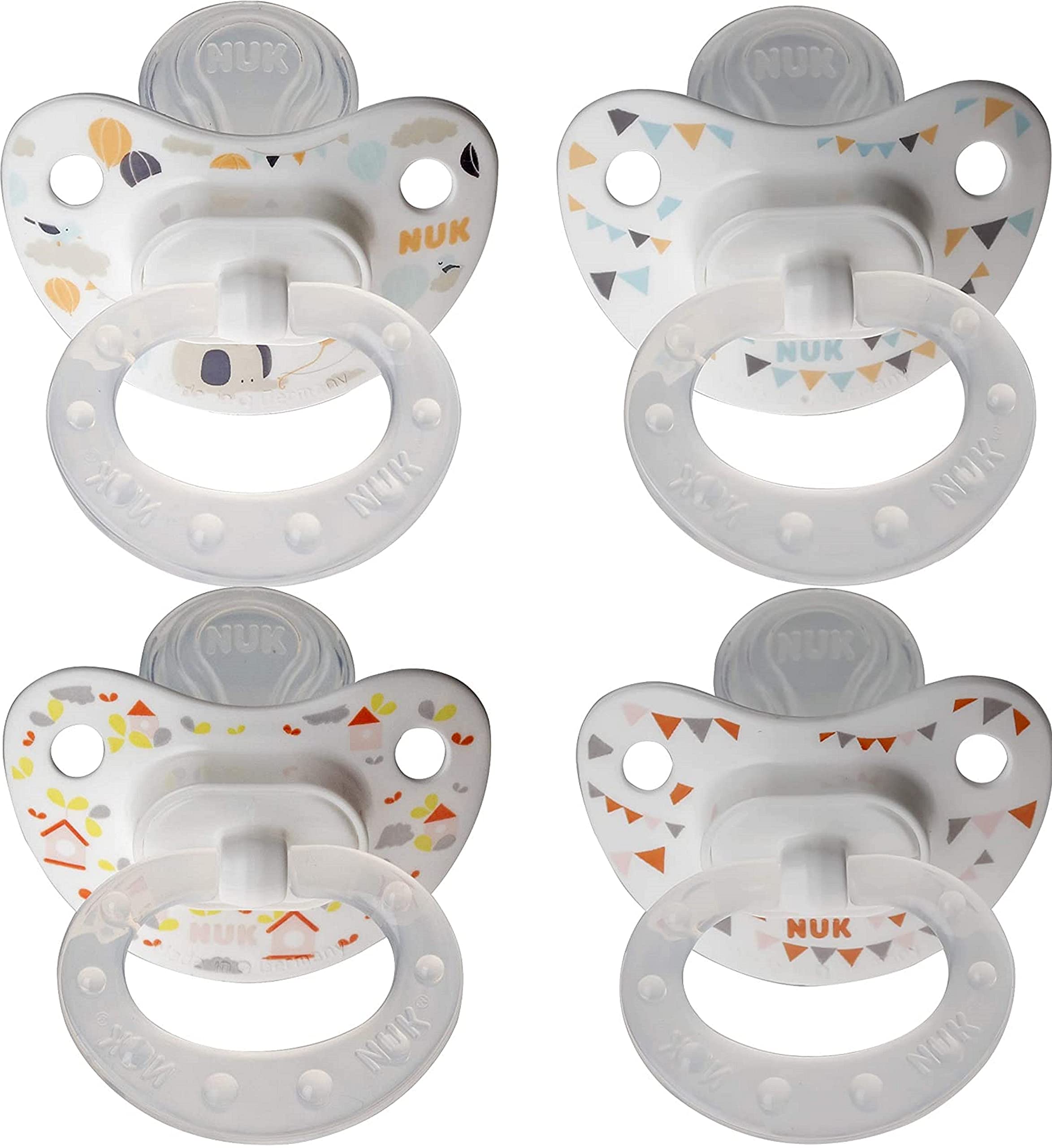 NUK orthodontic pacifiers with scooped nipple support natural sucking and comfort