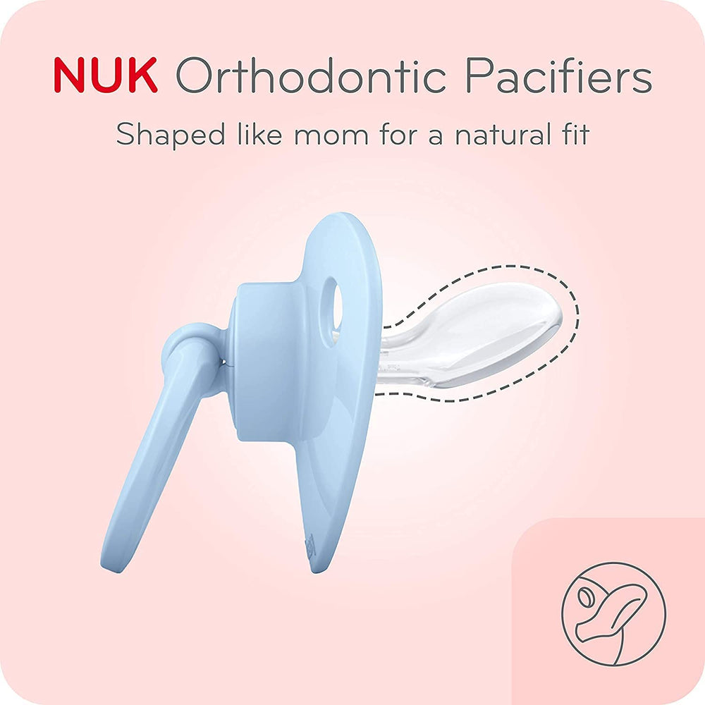NUK Puller Pacifier Heart-Shaped Shield promotes easy breathing and gentle facial fit.