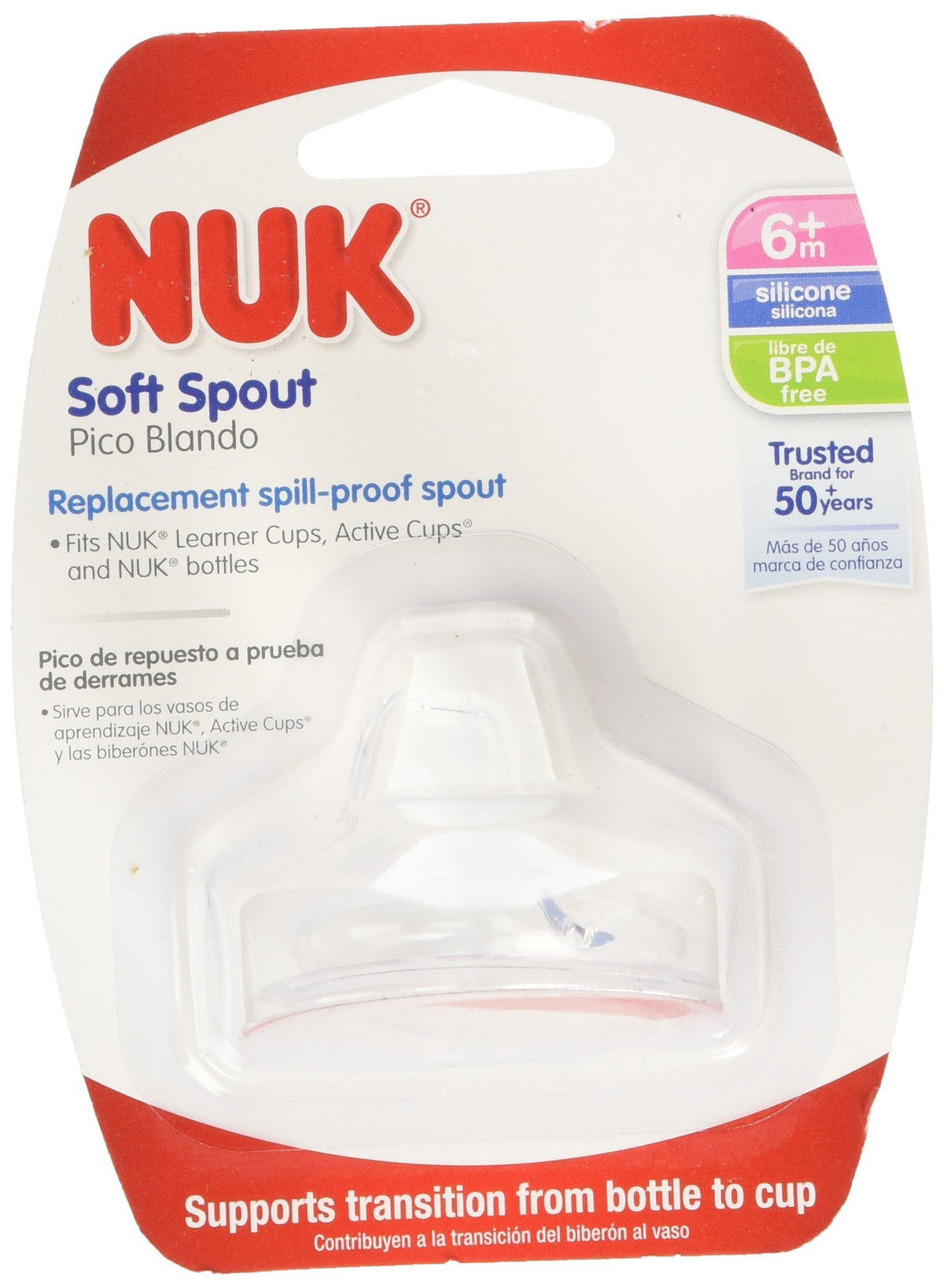 NUK replacement silicone spout clear 2-pack close-up sip-friendly design