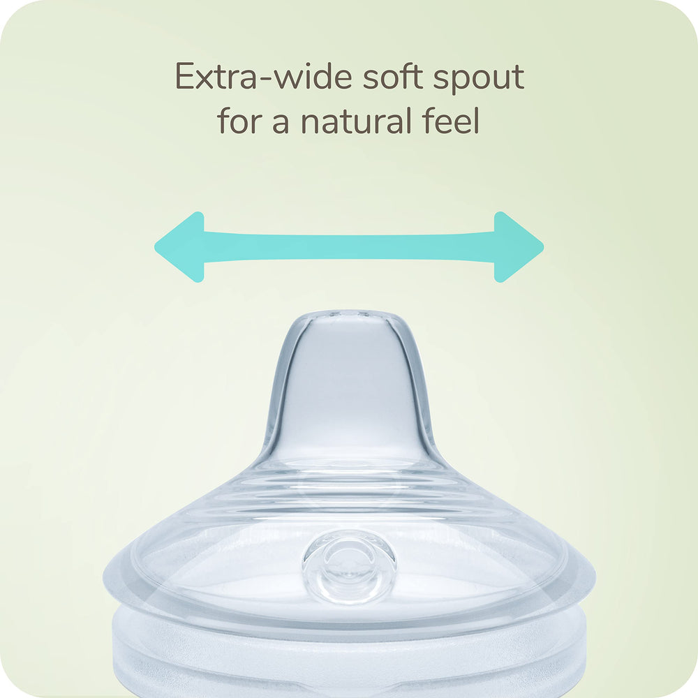 NUK Simply Natural Learner Cup anti-colic vent reduces swallowed air for calmer feeding.