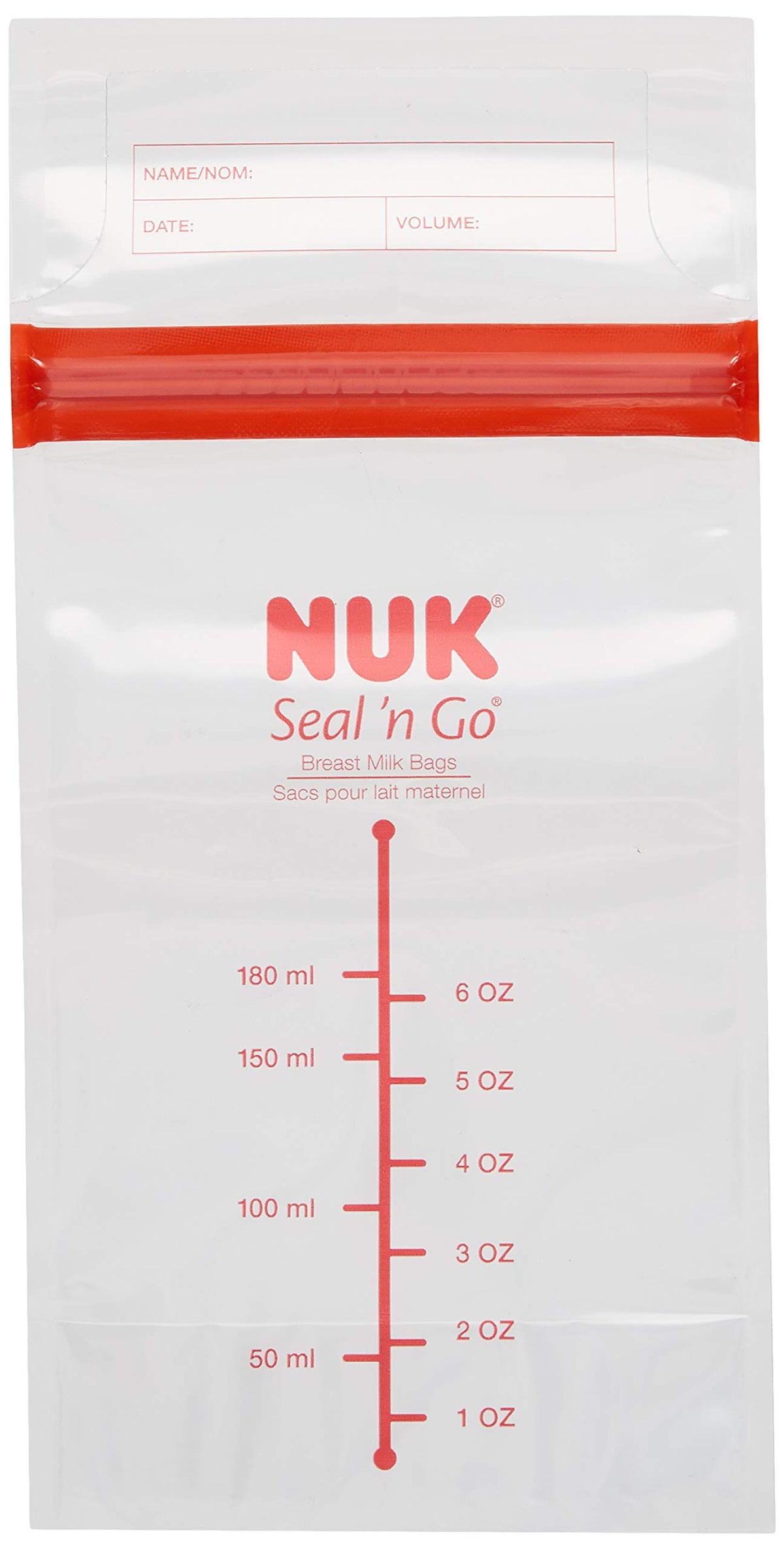 NUK Simply Natural Seal n' Go bags showing leak-proof double zipper seal for secure storage