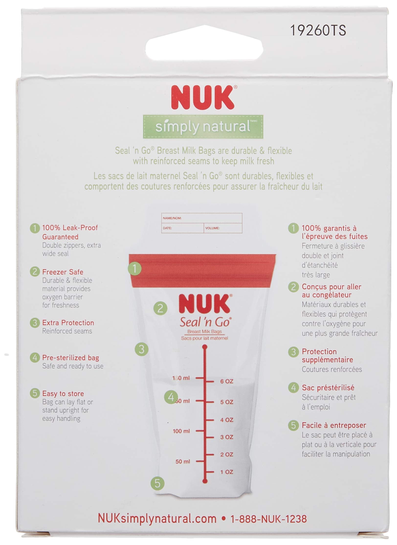 NUK Simply Natural seal-n-go bag with no-mess pour spout to prevent spills