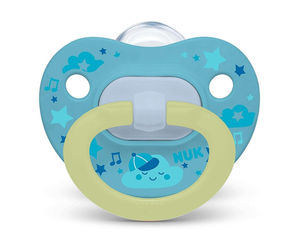 NUK pacifier components labeled top-rack dishwasher safe for easy cleaning