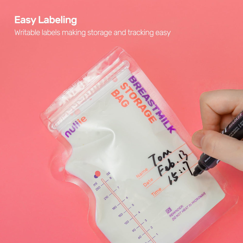 Nuliie writable labels on bags track names, dates, and volumes