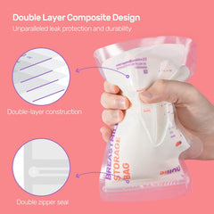 Nuliie breastmilk bags stand upright for space-saving storage