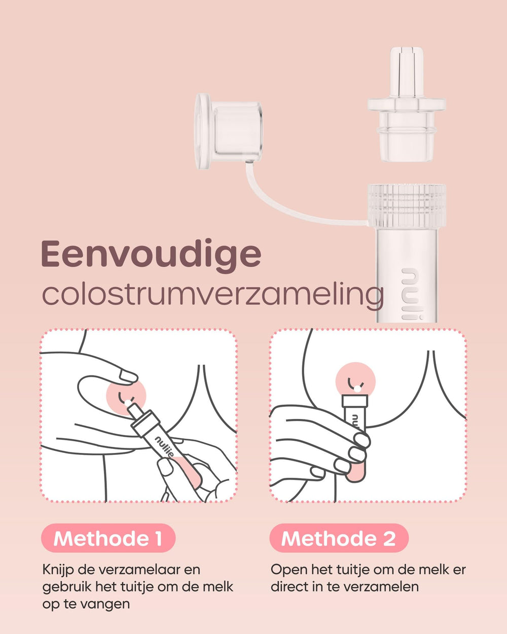 Nuliie Colostrum Collector Kit BPA-free silicone ensures safe repeated use.