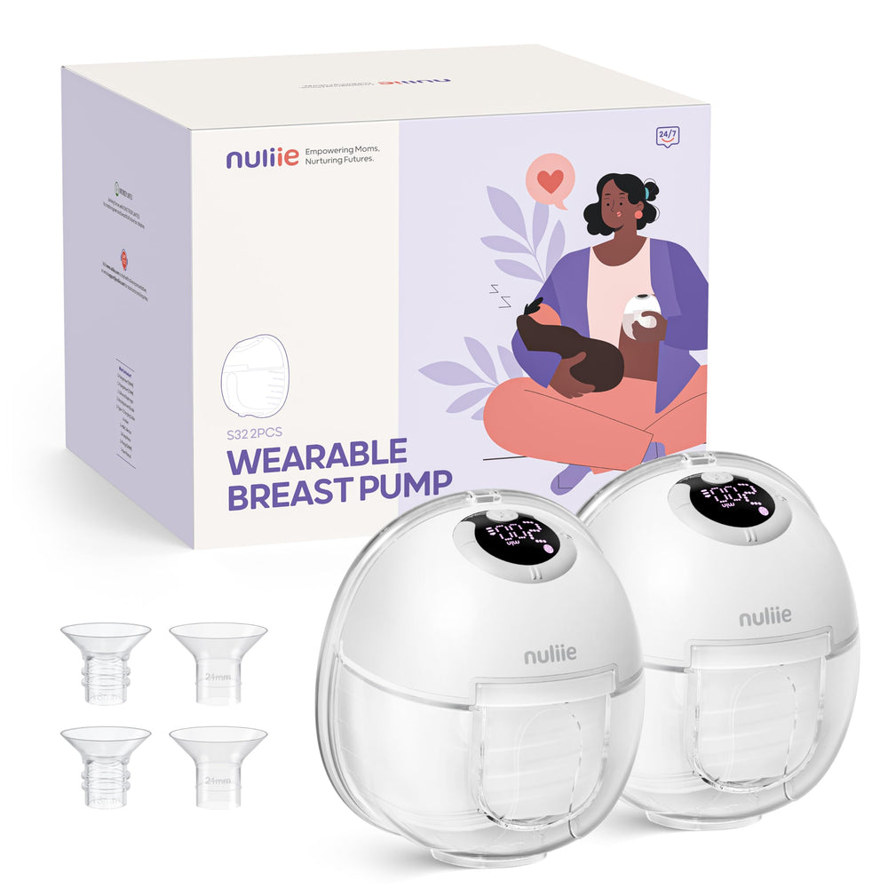 Nuliie Hands-Free Breast Pump Ghostwhite 2-pack shown for on-the-go milk collection.