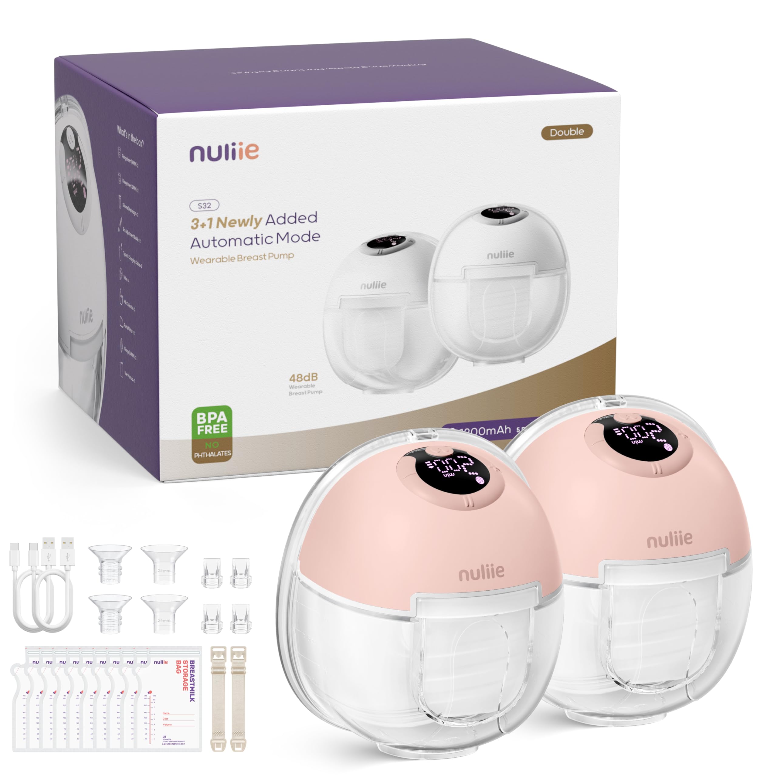 Nuliie S32 hands-free pump front view for discreet pumping at home or work
