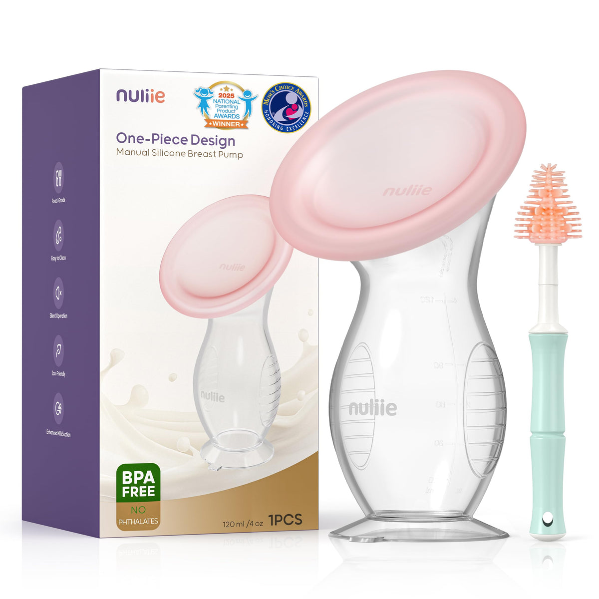 Nuliie silicone manual breast pump with stable bottom suction for steady milk collection
