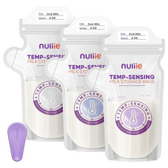 Nuliie temp-sensing icon on breastmilk bags helps verify milk temperature for safe feeding.