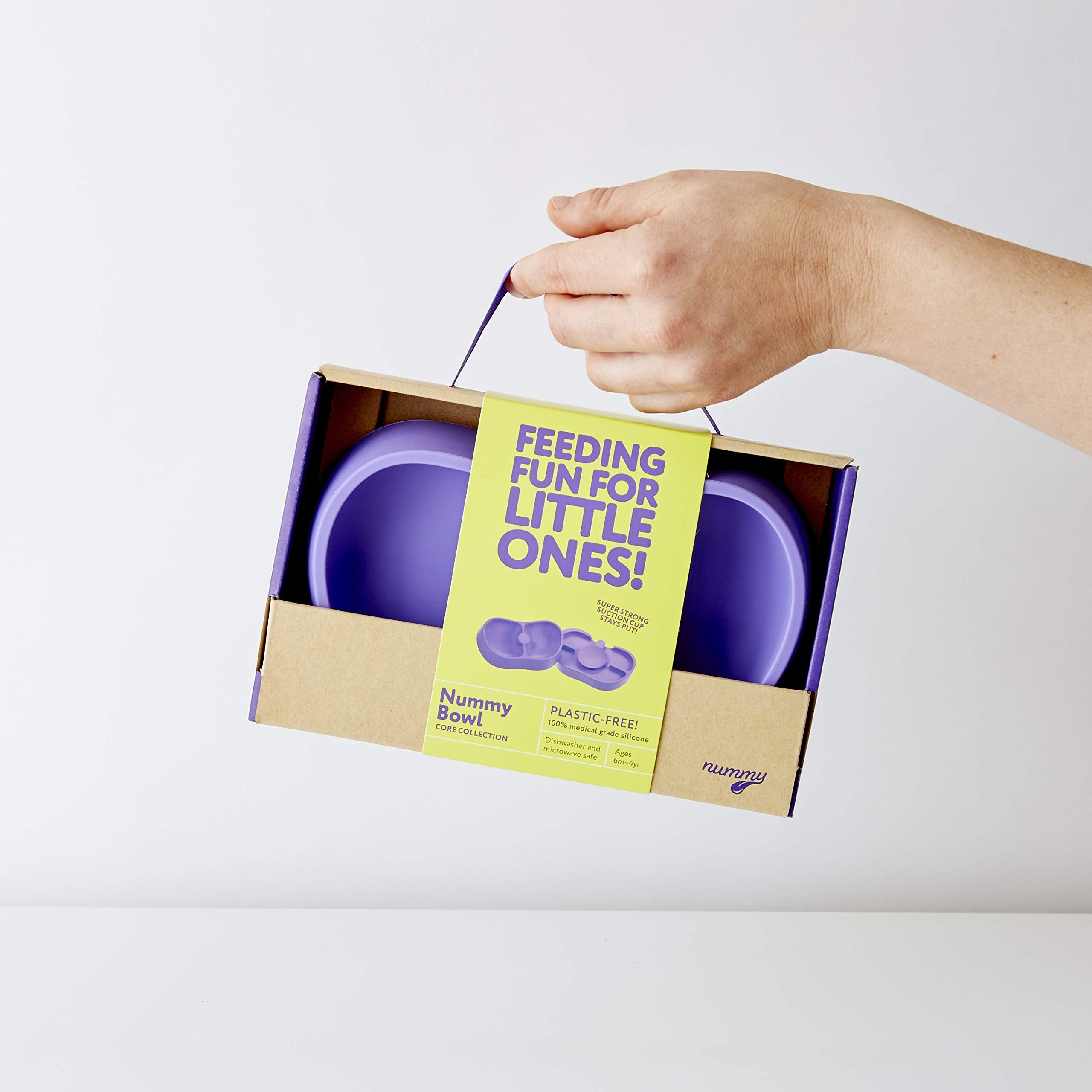 Nummy BOWL gray fits securely on high chairs for stable meals.