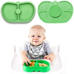 Nummy Bowl green silicone close-up shows plastic-free feeding design for safe baby meals