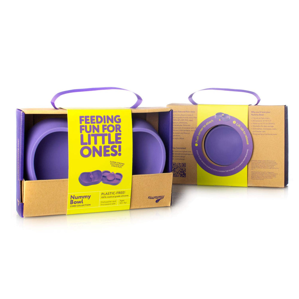 Nummy BOWL size on high chair tray showing compatibility and meal portion.