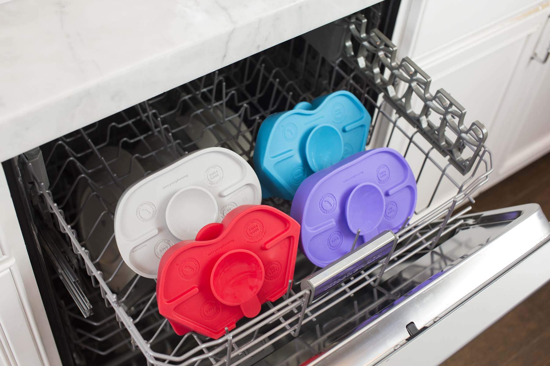 Nummy Bowl stackable design saves cabinet space and simplifies storage