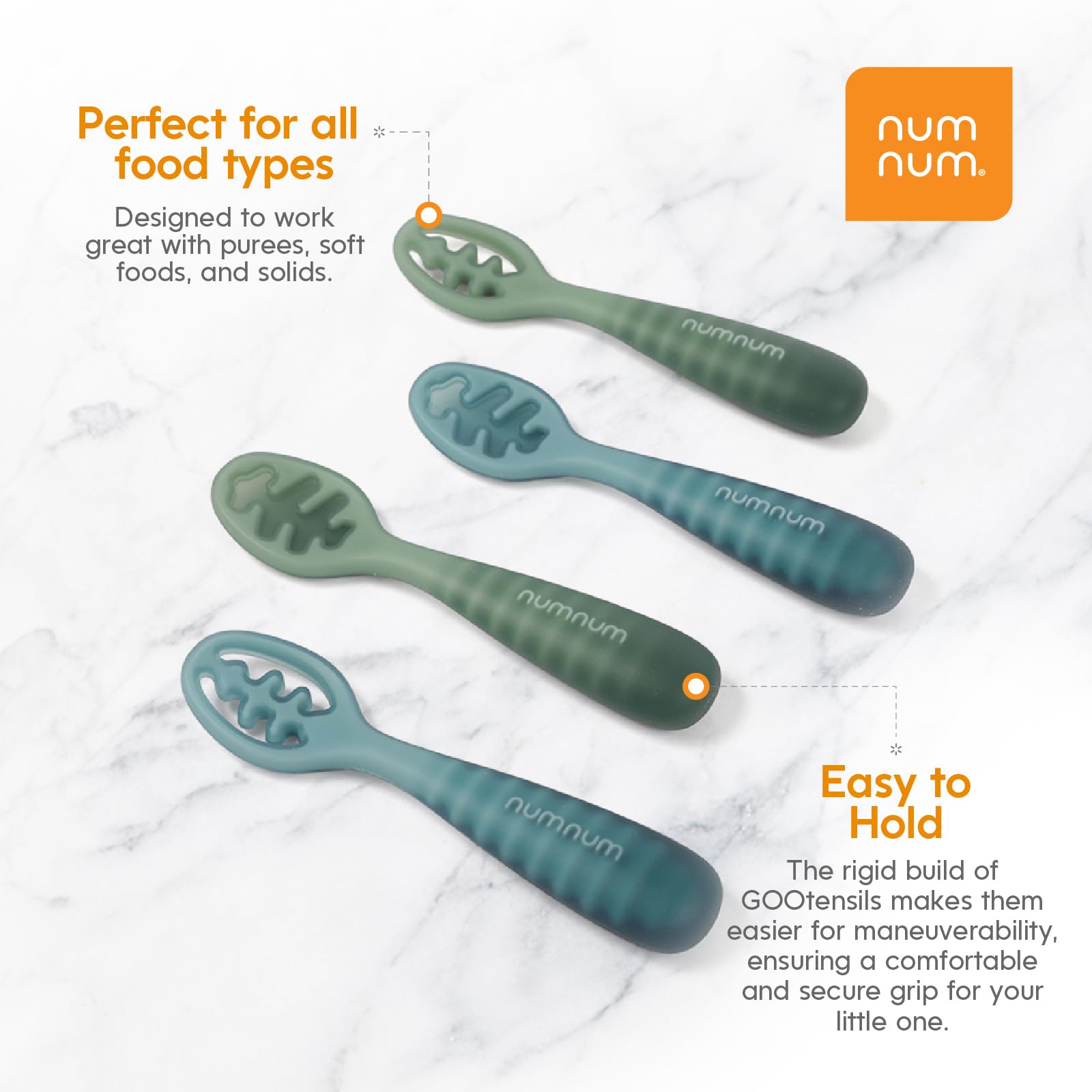 NumNum dishwasher-safe green spoons simplify cleanup after meals