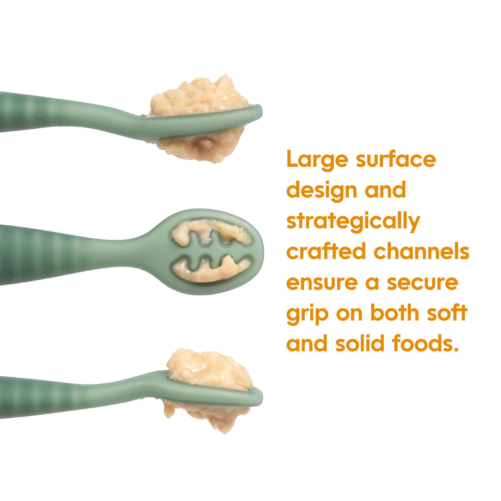 NumNum first-stage spoons green on table illustrate easy transition to self-feeding