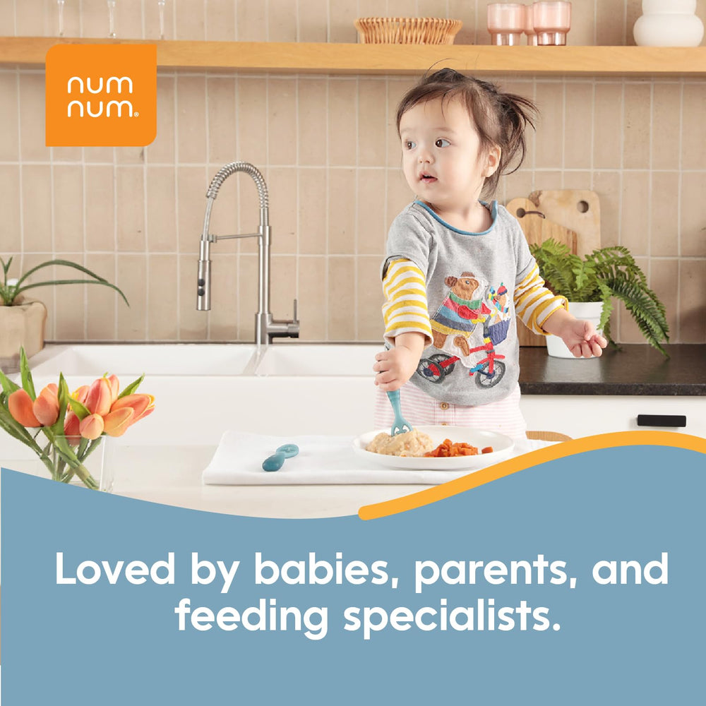 NumNum GOOtensils green teether helps soothe sore gums during feeding