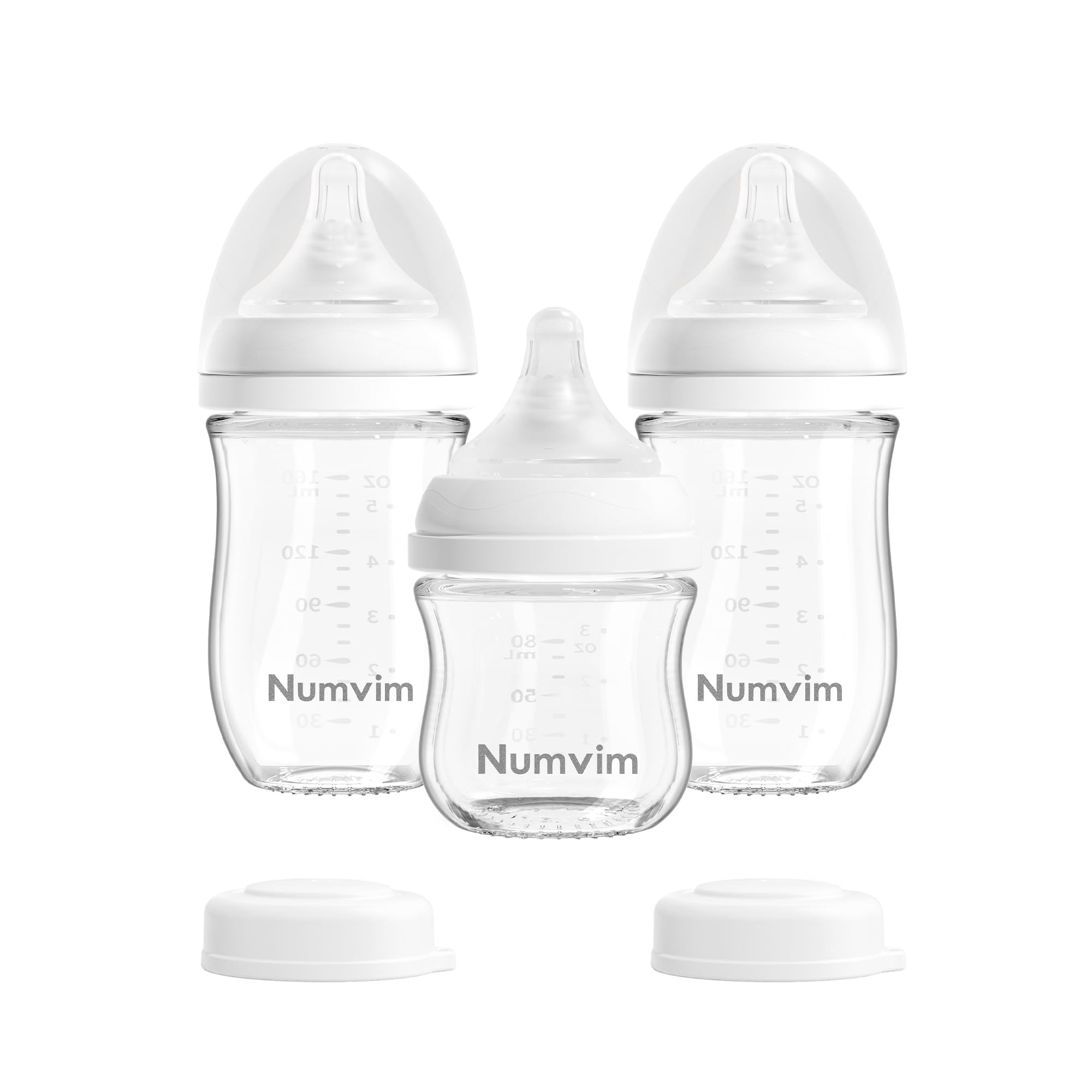 NUMVIM natural glass bottle 3oz with gentle nipple supports breast-like feeding.