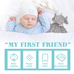 Numyawl Elephant Lovey teether feature helps soothe gums during play