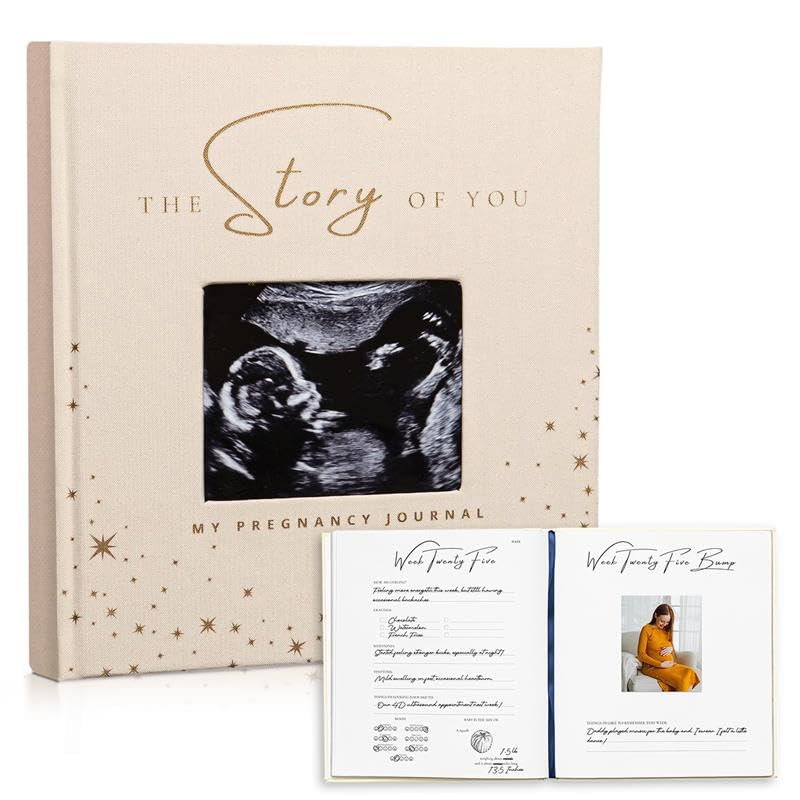 Nuna Paper Co. My Pregnancy Journal cover in beige linen with gold foil—durable keepsake.