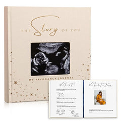 Nuna Paper Co. My Pregnancy Journal cover in beige linen with gold foil—durable keepsake.