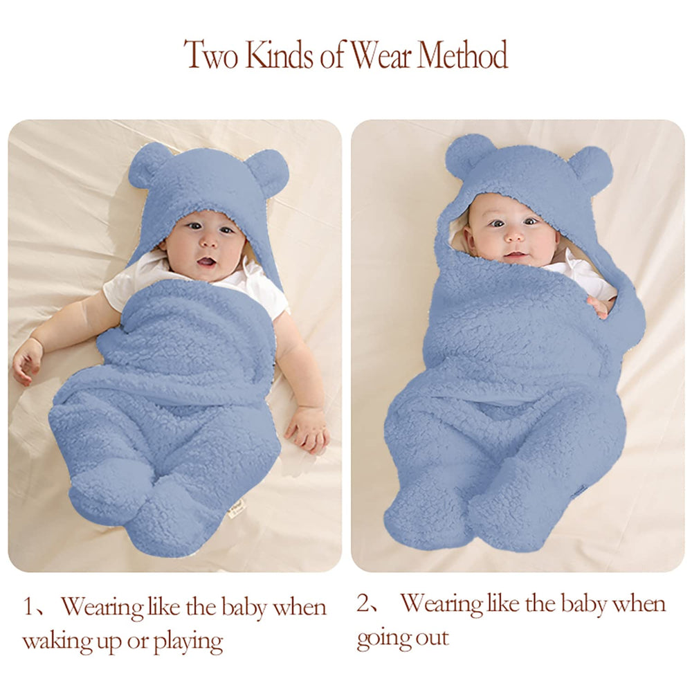 Nunibum blue swaddle in use calming baby during sleep