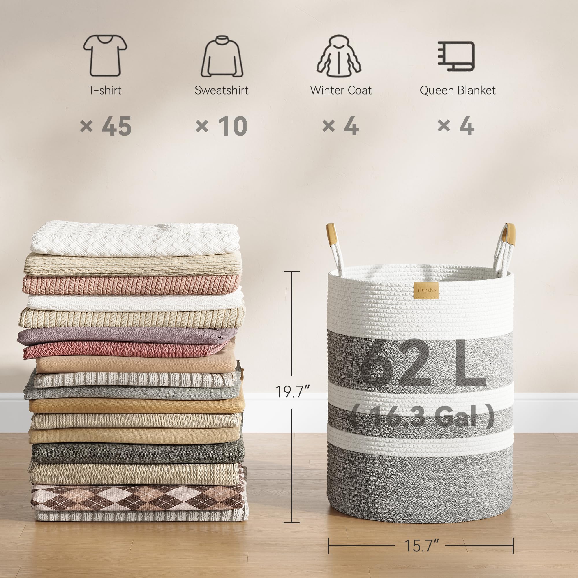 Nunsino 62L striped hamper folded storage option helps keep spaces tidy